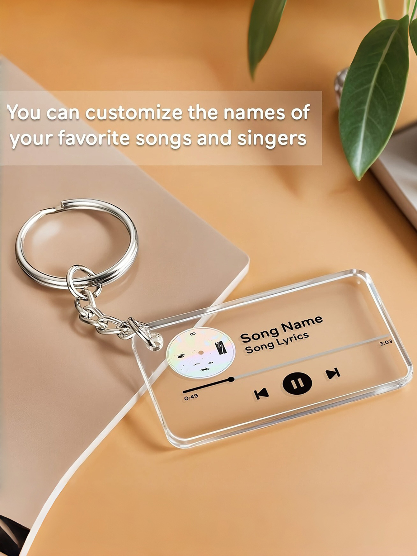 Custom Music Player Acrylic Keychain Personalized Photo Keychain Custom Song Engraved Keychain